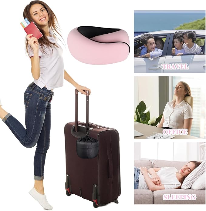 Travel Pillow, Neck Pillow, Neck Pillow for Traveling, 360° Travel Neck Pillows for Airplanes, Memory Foam Airplane Pillow, Soft Airplane Neck Pillow Stowable U-Shaped Pillow (Pink)