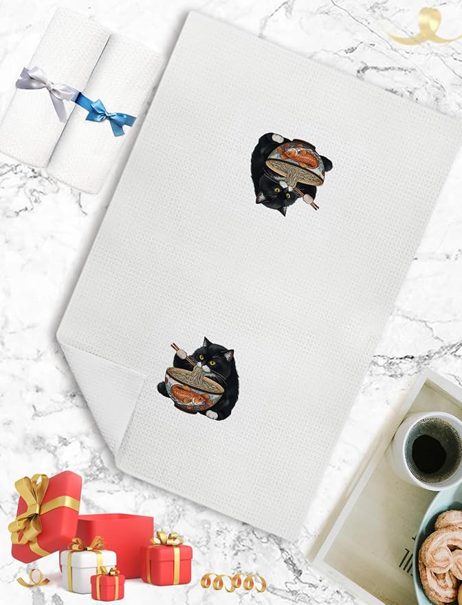 Funny Black Cats Kitchen Towels, Cat Gifts for Women Hand Towels for Bathroom Decor, Cute Black Kitten Decorative Dish Tea Towels for Kitchen, 16x24 Inch Set of 2