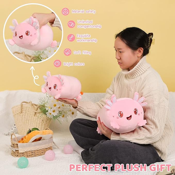 AIXINI Cute Pink Axolotl Plush Pillow 15.7" Luminous Salamander Axolotl Stuffed Animal, Soft Kawaii Plushies Hugging Plush Pillow Toy Gifts
