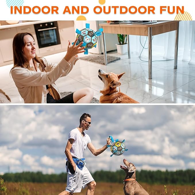 7" Dog Toy Soccer Ball with Straps, Herding Ball for Dogs, Outdoor Interactive Dog Toy, Dog Fetch Toy, Ideal for Medium & Large Dogs, Great Puppy Birthday Gifts