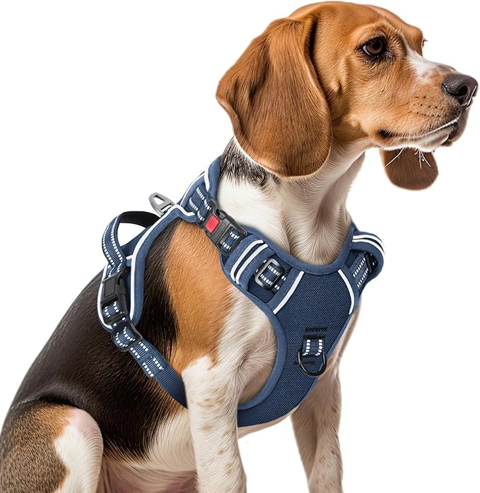 Timos Dog Harness Small Sized, No Pull Pet Harness with Neck Lockable Snap,No Choke Front Clip Dog Reflective Vest,Adjustable Metal Rings 3 Buckles,Easy Control Handle for Small Dogs Royal Blue S