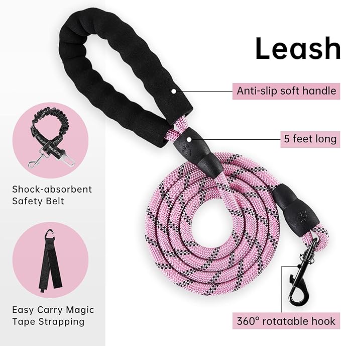 IVY&LANE No Pull Dog Harness with Leash Set, Reflective No Choke Pet Vest,Adjustable Oxford Dog Vest Harness with Easy Control Handle for Medium Lagre Dogs (Checkered Pink,M)