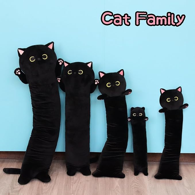 Long Cat Plush Long Cat Body Pillow, 33" Cute Black Cat Stuffed Animals Cat Plushie, Soft Cartoon Cat Plush Pillow Kawaii Stuffed Cat Toys for Kids Girls Boys,Gifts for Birthday Halloween