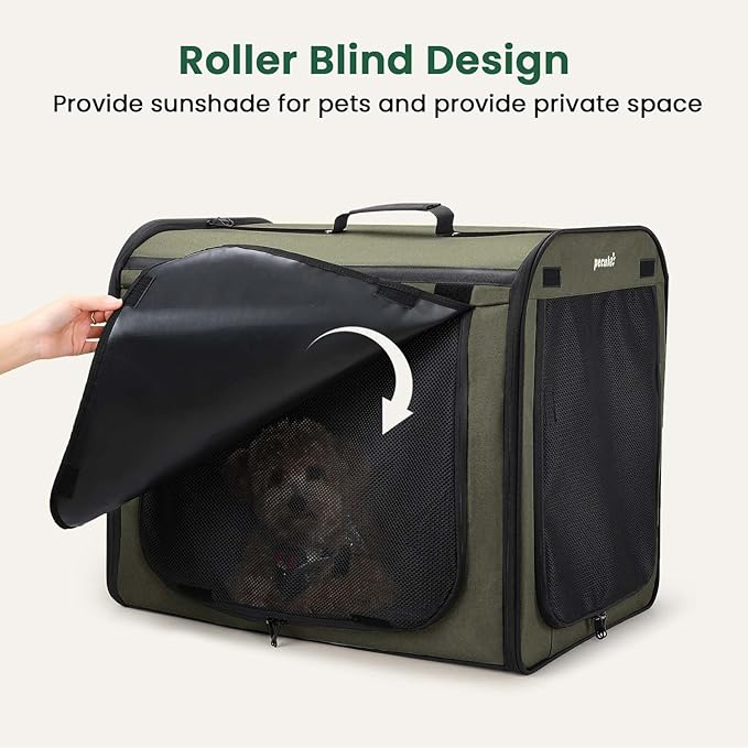 Dog Car Carrier Light Weight, Dog Carrier for Car Easy to Assemble, Dog Car Crate Portable and Breathable, Foldable Pet Carrier for Both Indoor and Outdoor Use, Dog Travel Crate with Curtain Green