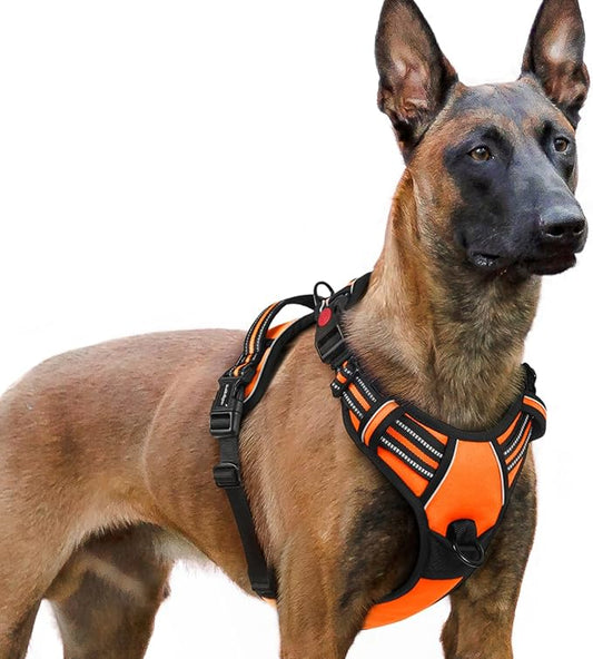 rabbitgoo Dog Harness for Large, No Pull Pet Harness with 3 Buckles, Adjustable Soft Padded Vest with Control Handle, Walking Reflective Pet Vest for Extra Large Dogs, Orange, XL