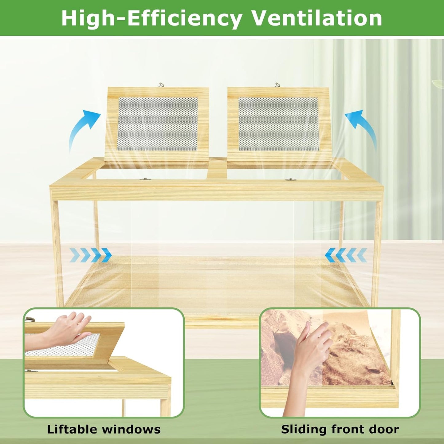 67 Gallon Reptile Tank - 40" Lockable Sliding Door Bearded Dragon & Snake Tank with Metal Mesh Roof, Front Opening Terrarium for Lizards, Leopard Gecko (Wood, 40" x 20" x 20")