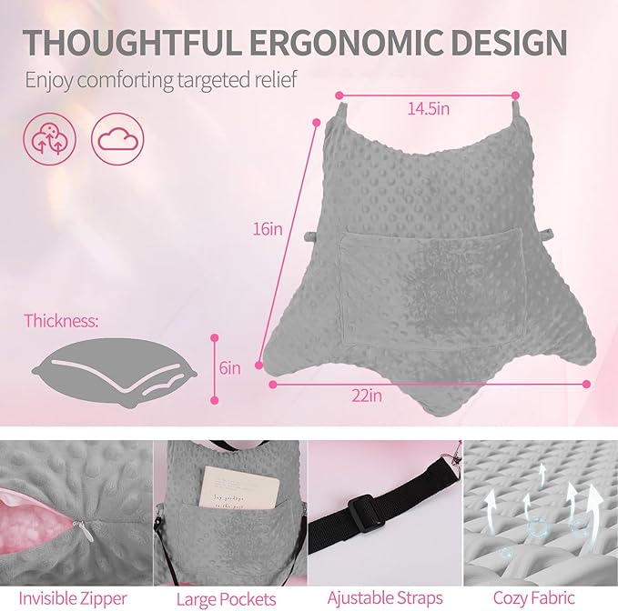 Hysterectomy Pillow with Pocket for Ice/Hot Packs, Abdominal Surgery Recovery Pillow for Women, Post-Surgery Support Cushion(Grey)