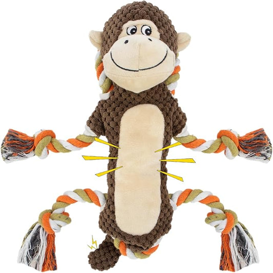 Squeaky Durable Dog Toy Large Breed, Tug of War Dog Interactive Toy, Stuffed Plush Puppy Toy with Crinkle Paper for Small, Middle, and Big Dogs Monkey,Orangutan Shape
