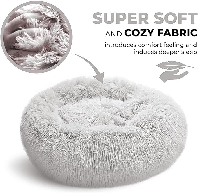 Whiskers & Friends Cat Bed, Cat Beds for Indoor Cats Washable, Orthopedic Soft Fluffy Round Calming Pet Bed for Small to Large Kitty Kittens & Dogs, Small Dog Beds & Furniture
