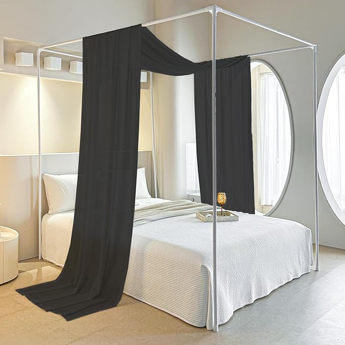 AIKASY Black Bed Canopy Scarf for King - Luxury Sheer Canopy Bed Curtains with Light - Suitable for Four-Poster Bed, Metal Bed Frame, Wood Bed Frame -1pic