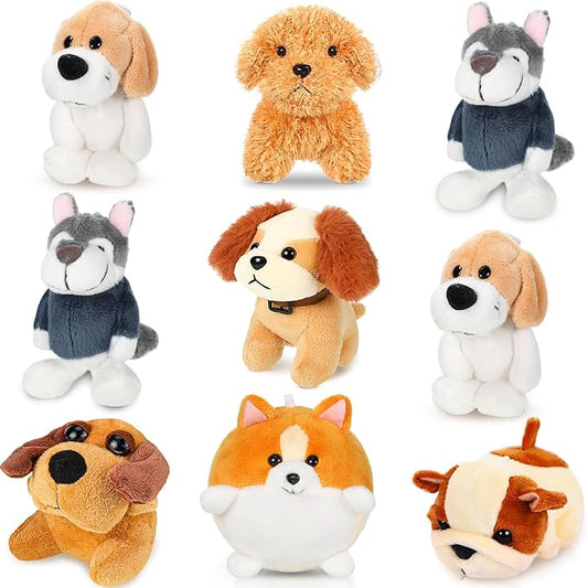 Sumind 9 Pcs 4" 5" Mini Plush Stuffed Dog Party Favor Small Puppy Stuffed Animal Bulk Soft Toy Doll Cute for Kids Gift Graduation Stocking Stuffers Baby Shower Birthday(Vivid Puppy)