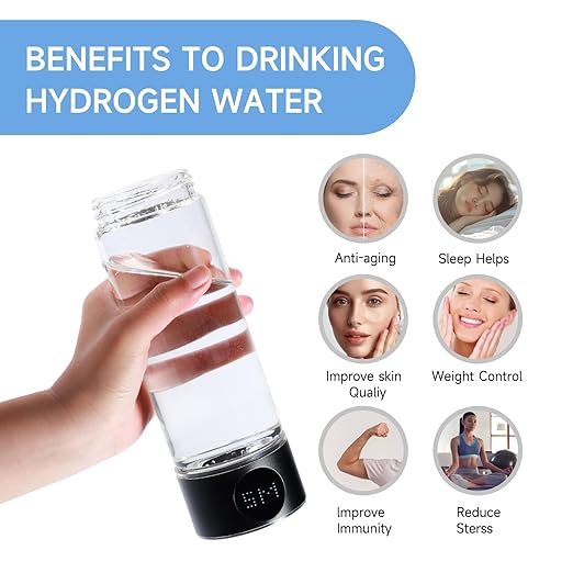 Hydrogen Water Bottle,Rechargeable Hydrogen Water Generator with 5Min Quick Electrolysis,Portable Hydrogen Water Ionizer Machine (Black)