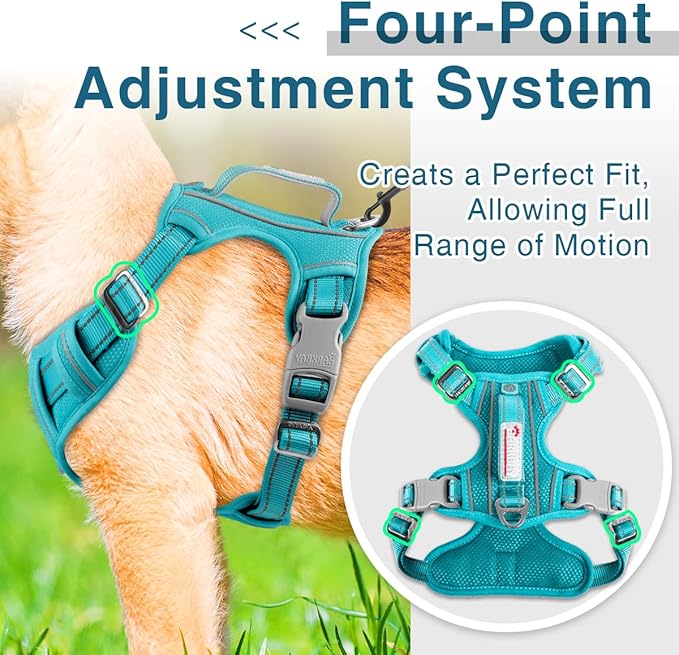 BARKBAY Dog Harness No Pull with ID Tag Pocket - Heavy Duty, Reflective, Easy Control for Large Dogs(Ocean Blue,M)