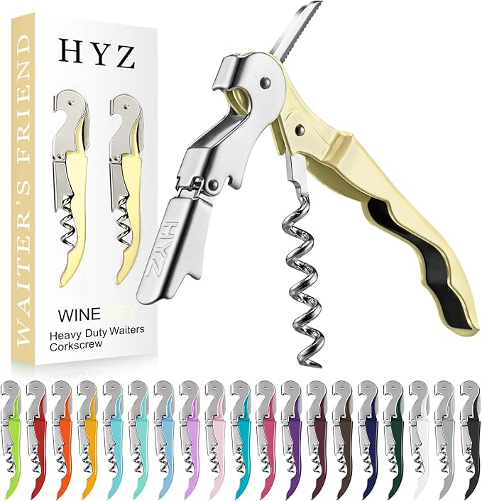HYZ 2-Pack Wine Opener Waiter Corkscrew, Professional Wine Key for Servers, Bartender with Foil Cutter, Manual Wine Bottle Opener Double Hinged (Light Yellow)