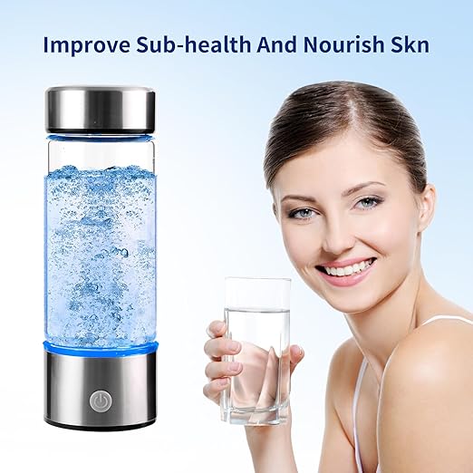 Hydrogen Water Bottle,3Min Quick Electrolysis,Hight Borosilicate Glass Health Mug with SPE PEM Technology, Portable USB Rechargeable Ionized Water Generator for Home, Travel and Office(Silver)