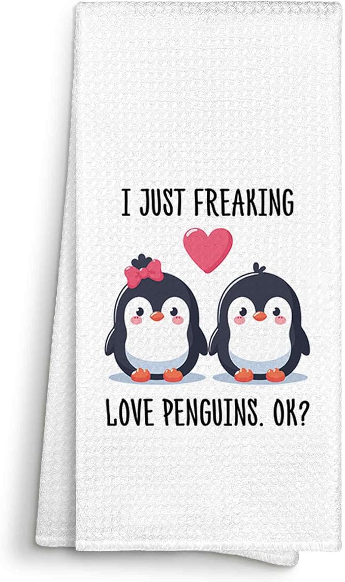 I Just Freaking Love Penguins Kitchen Towels Decorative Gifts for Penguin Lovers 16x24, Penguin Dish Towel Cloths Dishcloths Tea Towel, Penguin Bathroom Kitchen Hand Towel Decor