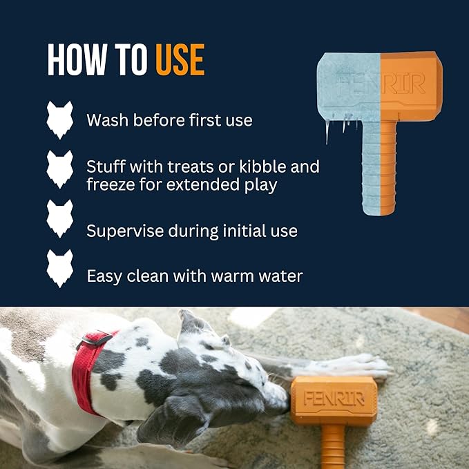 Fenrir Hammer Dog Chew Toy Strong Rubber Stuffable Enrichment Toy for Chewers (Black, Large)