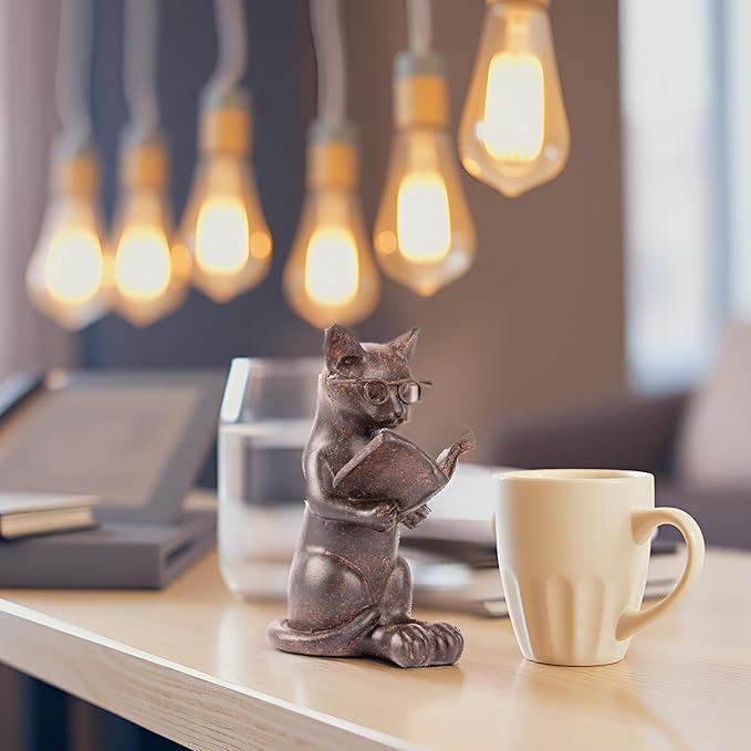 Young's Inc. Cat Figurine - Cute Cat Statue - Whimsical Cat Decor for Cat Lovers - Cat Collectibles and Meditation Decor - Cat with Eye Glasses - 4'' L X 3'' W X 5'' H
