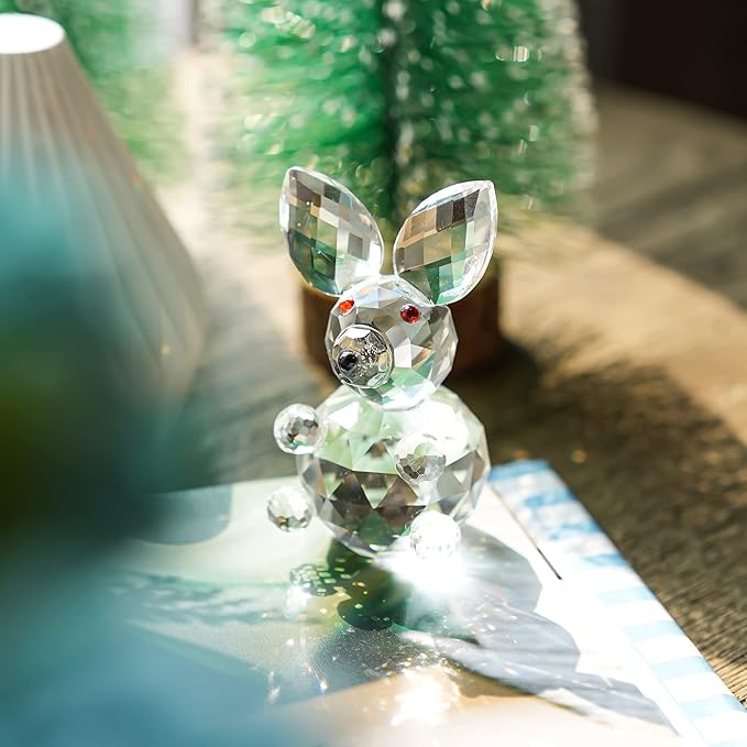 H&D HYALINE & DORA Crystal Bunny Animal Figurine,Collectibles Clear Crystal Art Rabbit Decor Statue,Glass Cute Rabbit Easter Decoration(Clear)