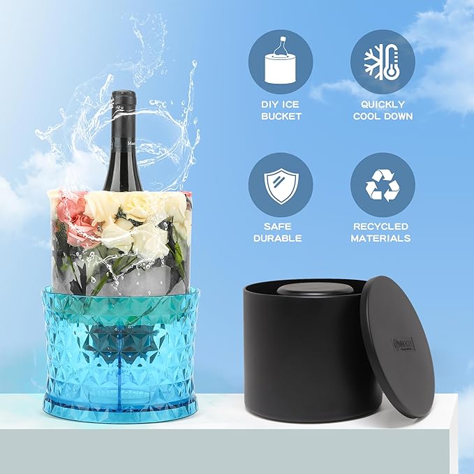 Ice Bucket Mold, Wine Bottle Chiller DIY Ice Bucket Champagne Ice Bucket Mold Floral Ice Bucket Mold,Ice Molds Holiday Bar Any Celebration Party Wedding Christmas and Thanksgiving (Transparent)