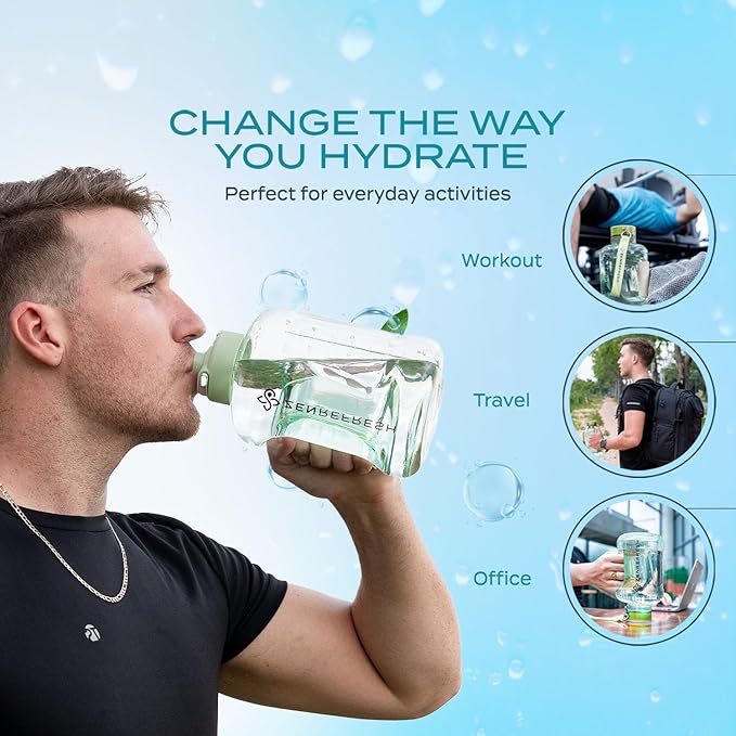 50 Oz Hydrogen Water Bottle, 2024 New SPE/PEM Technology, Large Gym Hydrogen Bottles, Travel Hydrogen Water Bottle Generator With Straw & Additional Cap, USA Brand, Up to 1800 ppb - Green