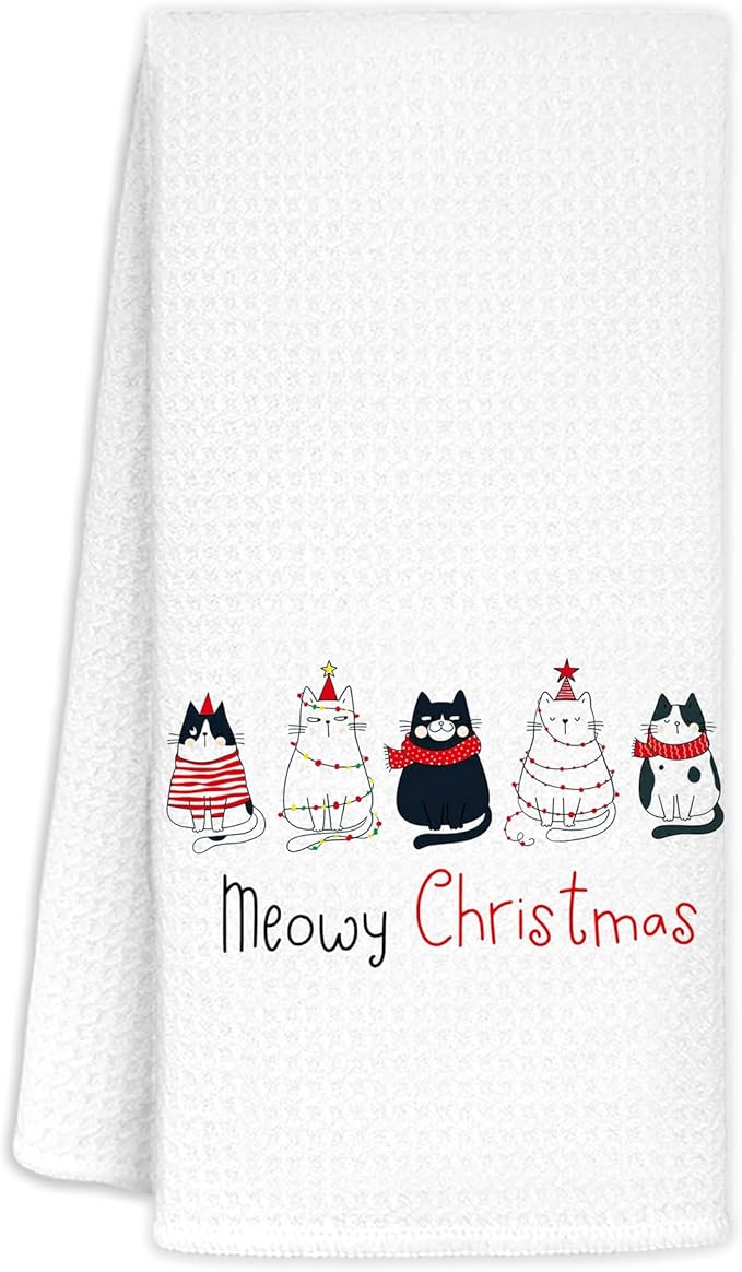 Meowy Cat Towels for Lovers, Cat Christmas Decor for Bathroom Kitchen, 16x24 in