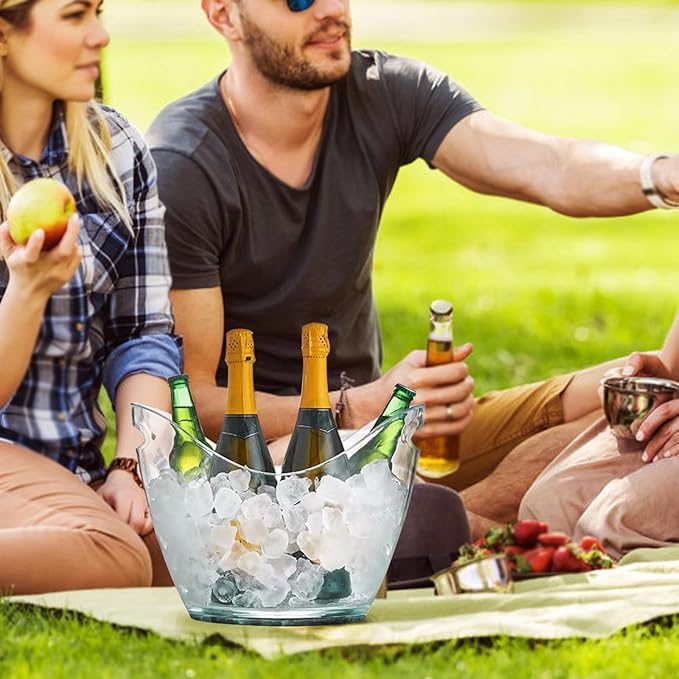 Ice Buckets for Parties, 2 PCS Acrylic Champagne Beverage Tub with 2 Ice Scoops, 4 Liter Clear Wine Buckets Tub for Cocktail Mimosa Bar Beer Drink Bucket for Party (2 x 4L)
