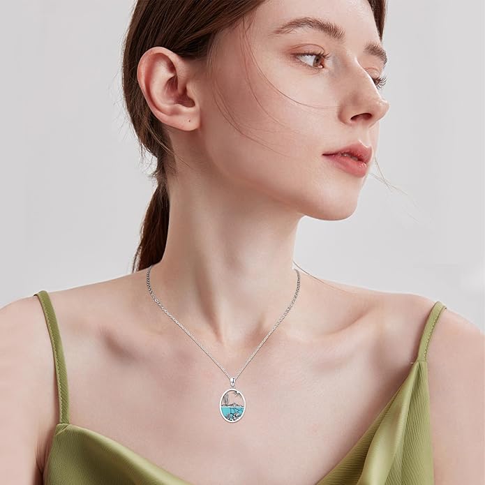 Midir&Etain Western Necklace 925 Sterling Silver Turquoise Pendant Cow Skull/Hat/Tag/Cactus Cowgirl Country Jewelry for Women Men