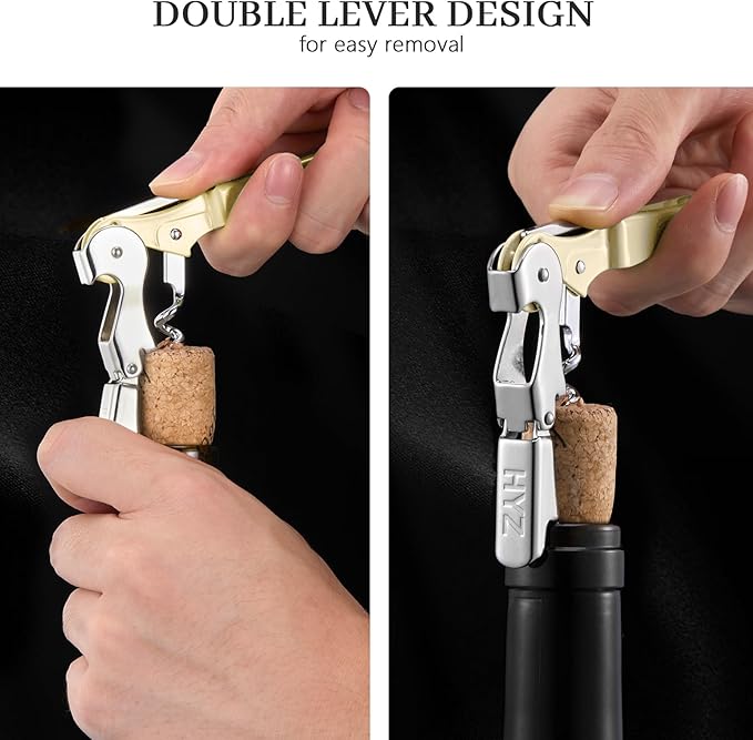 HYZ 2-Pack Wine Opener Waiter Corkscrew, Professional Wine Key for Servers, Bartender with Foil Cutter, Manual Wine Bottle Opener Double Hinged (Light Yellow)