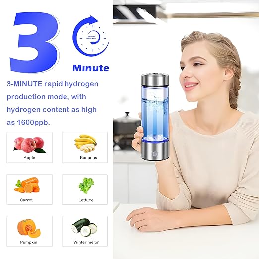 Hydrogen Water Bottle, 420ML Hydrogen Water Bottle Generator with SPE Pem Technology,3min Electrolysis Hydrogen Water Machine,Portable Hydrogen Water Generator for Office, Travel, Sports and Daily.
