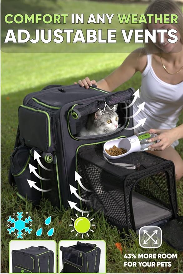 Cat Backpack Carrier & Dog Car Seat for Small Pets Up to 25 lbs - Expandable Cat Carrier Backpack with Breathable Mesh - Waterproof for Travel - 3 in 1