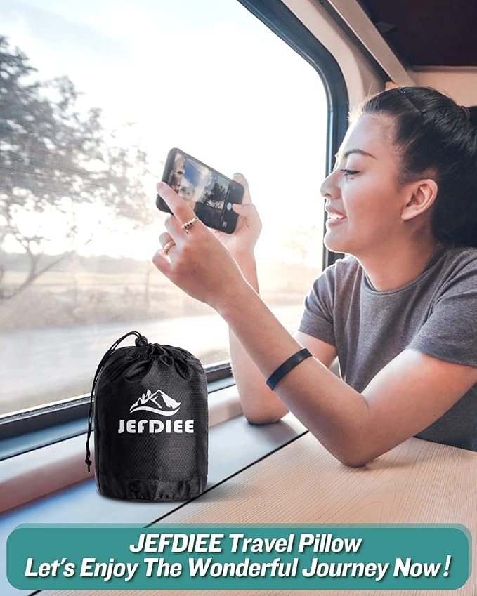 JefDiee Inflatable Travel Pillow, Airplane Neck Pillow Comfortably Supports Head and Chin for Airplanes, Trains, Cars Office Napping on The Tray Table (Grey)