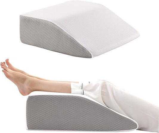 Leg Elevation Pillows, Leg Pillows for Sleeping, Cooling Gel Memory Foam Top, Wedge Pillow for Legs, Leg Wedges for Circulation, Swelling, After Surgery - Removable Cover (6 Inch, White/Grey)