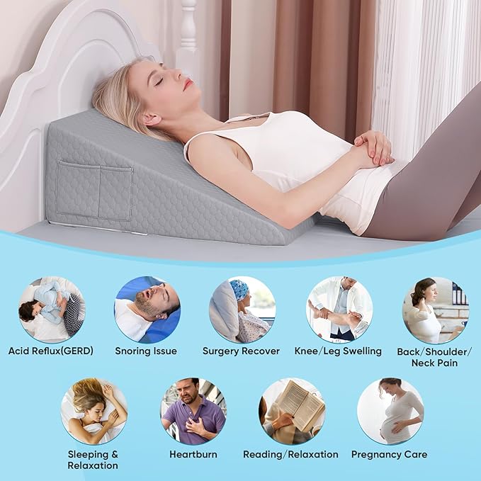 Forias Wedge Pillow for Sleeping,10" Bed Wedge Pillow for After Surgery,Acid Reflux,Snoring,Memory Foam Top Triangle Pillow Wedge with Breathable Removable Cover