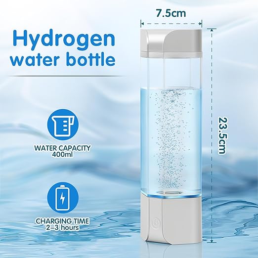 Hydrogen Water Bottle Generator with Gas Inhaler Molecular H2 Maker Machine SPE/PEM Technology Generates Real 3000ppb Pure Hydrogen Concentration Dupont Membrane Purification Vent (Silver)