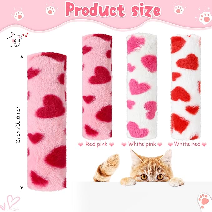 Civaner 6 Pcs 10.6 Inch Cat Catnip Toys Interactive Kitten Kicker Toy Soft Plush Cat Pillow Sticks Kitten Chasing Chewing Exercising Catnip Toy Indoor (Red,Pink,White,Valentine Style)