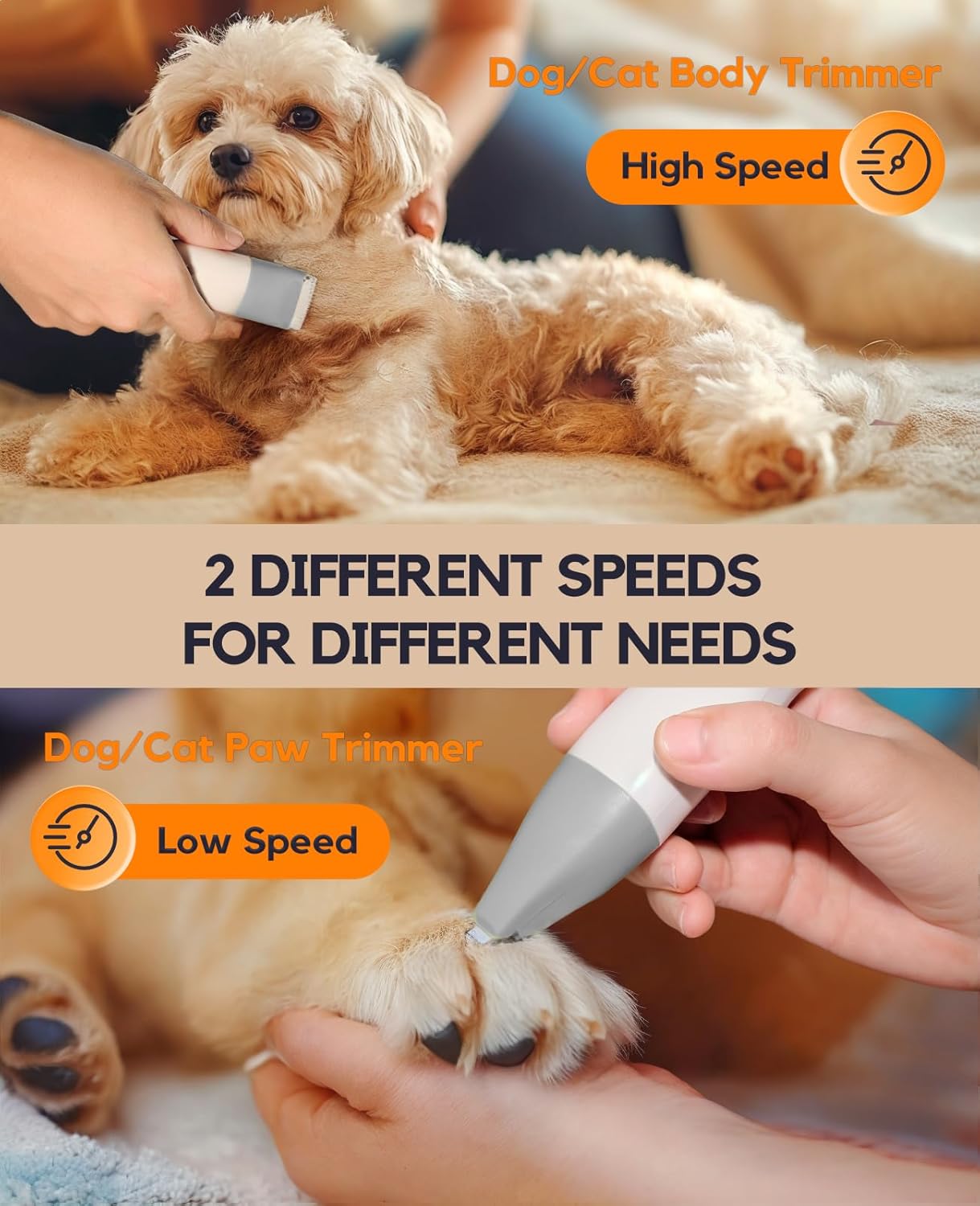 Dog Clippers Grooming Kit, 4 in 1 Quiet Cordless Dog Paw Trimmer & Nail Grinder, Small Dog Cat Clippers Electric Rechargeable Low Noise Pet Shaver for Trimming Hair on Paw Eye Ear Face Rump (Gray)