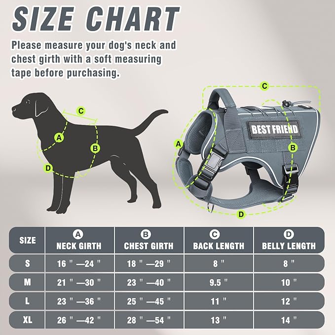 Tactical Dog Harness Medium Sized Dog,No Pull Military Dog Vest with Handle,Reflective Heavy Duty Pet Harness for Walking Hiking Training Gray M