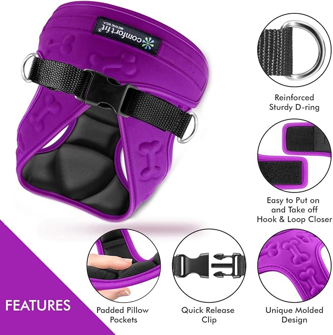 Comfort Fit Dog Harness No Pull No Escape Harness Adjustable Buckles Soft Padded Reflective Choke Step in Dog Vest with Easy Control Handle for Small Medium Large Dogs & Puppies