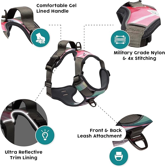 Embark Adventure Dog Harness, Reflective Trim No Pull Harness for Medium Sized Dog - Military Grade Nylon, Front Clip with Gel Lined Handle. Soft & Padded Puppy