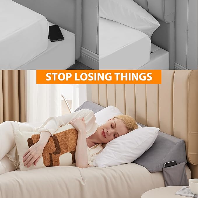 King Bed Wedge Pillow for Headboard, Bed Gap Filler, Mattress Gap Filler King, Fill The Gap (0-7") Between Headboard and Mattress (Velvet, 76"x10"x6")