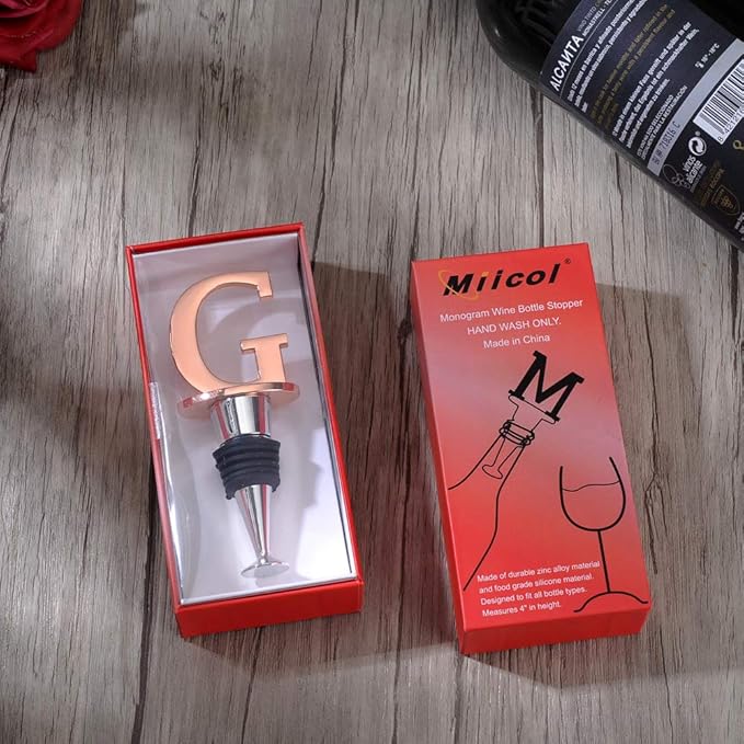 Miicol Wine Stopper, Prosecco Stopper, Wine Bottle Stopper, Personalised Champagne Stopper, Rose Gold Wine Accessories, Wine Lovers Gift, Monogram Gift, Letter G