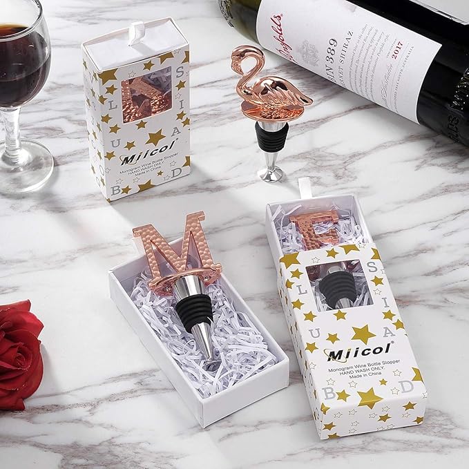 Miicol Wine Bottle Stopper, Prosecco Stopper, Rose Gold Wine Stopper, Personalised Champagne Stopper, Initial Wine Stopper, Funny Prosecco Gift, Wine Lovers Gift, Letter M