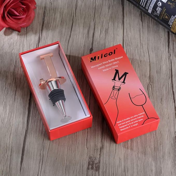 Miicol Wine Stopper, Prosecco Stopper, Wine Bottle Stopper, Personalised Champagne Stopper, Rose Gold Wine Accessories, Wine Lovers Gift, Monogram Gift, Letter J