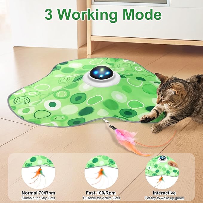 Interactive Cat Toy, Hide and Seek Cat Toys for Indoor Cats, Touch Activated, USB Rechargeable,Moving Feather, for All Breeds Bored Indoor Cats (Green)
