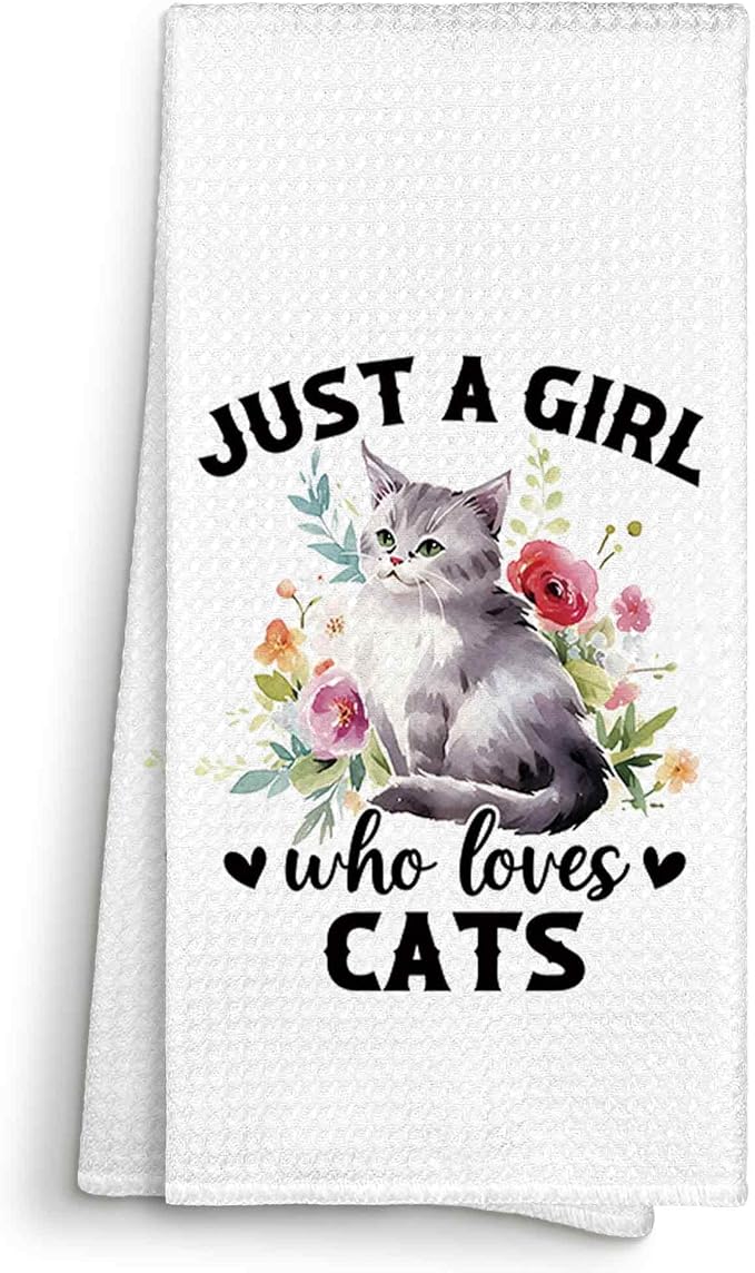 Just a Girl Who Loves Cats Kitchen Towels Decorative Gifts for Cat Lovers Women 16x24, Cat Dish Towel Cloths Dishcloths Tea Towel, Cat Bathroom Kitchen Hand Towel Decor