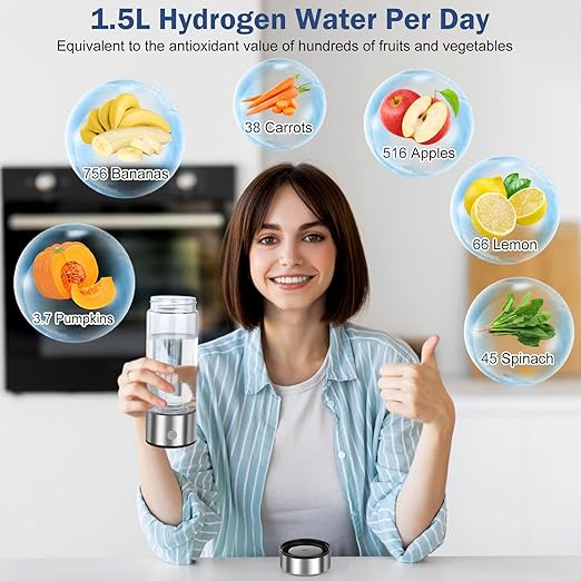 Hydrogen Water Bottle Generator,3 Minute Rapid Electrolysis, 420ml Portable Hydrogen Water Generator for Office, Daily Use,Healthy Alkaline Hydrogen Ions Water Maker Pitcher