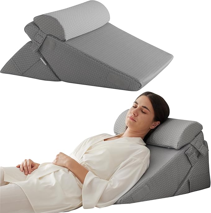 3Pcs Orthopedic Bed Wedge Pillow Set, Foam Wedge Pillow Post Surgery for Back, Leg and Knee Support, Adjustable 9&12 Inch Folding Triangle Pillow for Sleeping, Acid Reflux, Snoring, Grey