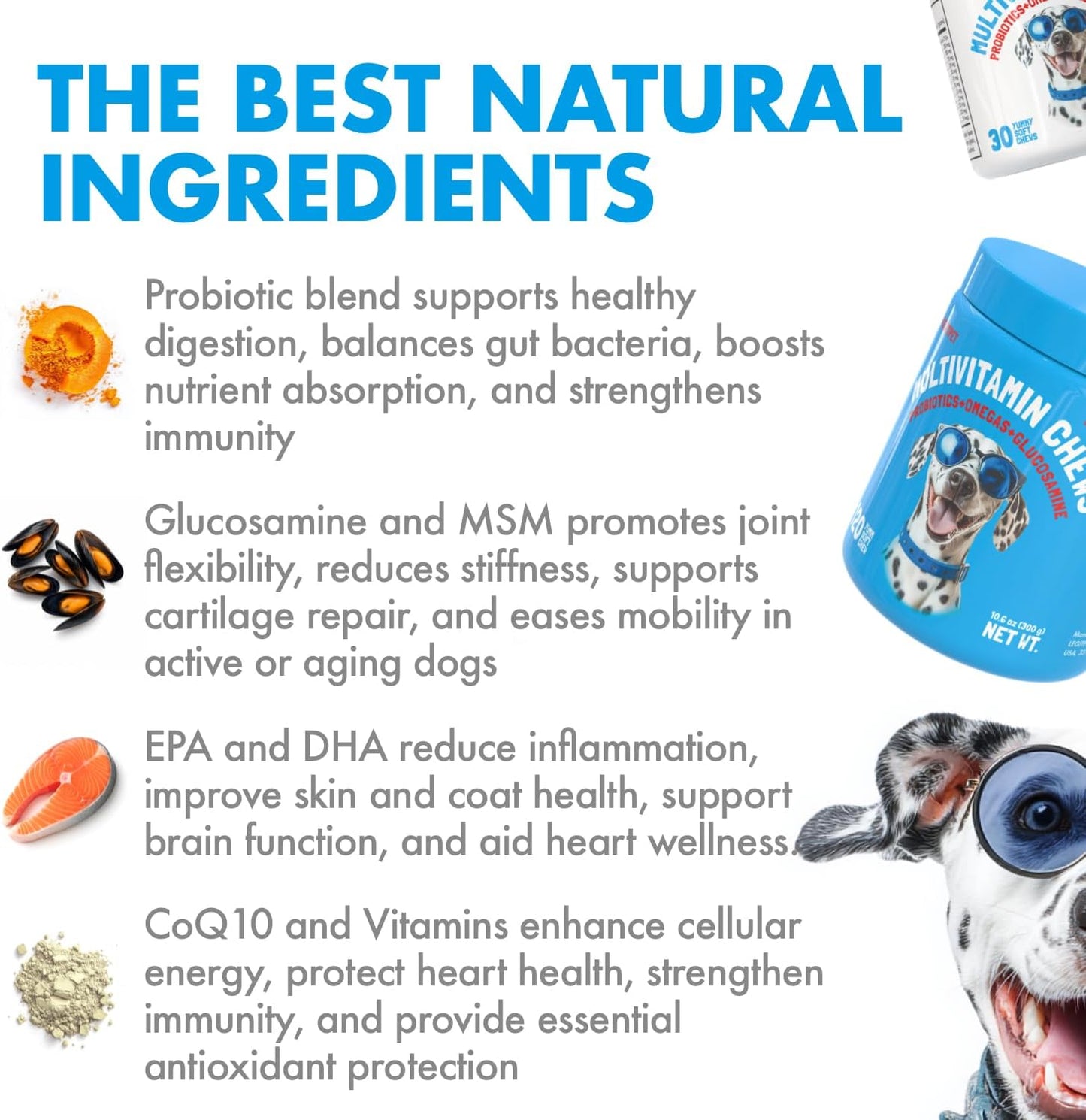 LEGITPET Dog Vitamins - 30 Multivitamins Chews w/Glucosamine Chondroitin, Probiotics Digestive Enzymes and Omegas - Supplement for Overall Health - Joint Support, Immune Health, Skin and Heart Health