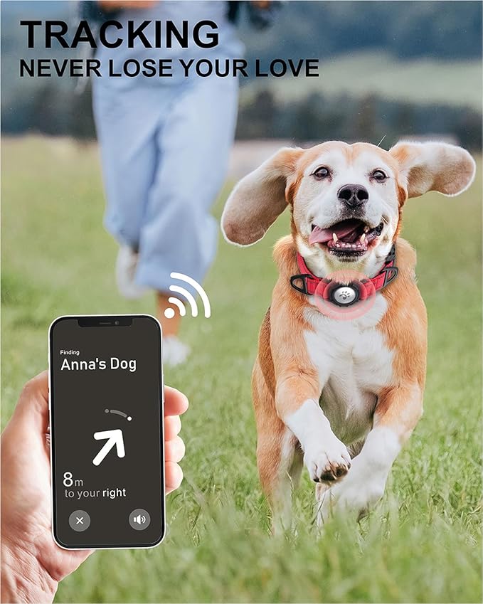 TagME Airtag Dog Collar,Waterproof Reflective Pet Collar with Airtag Holder,Soft Padded and Double D-Rings for Medium Dogs,Red